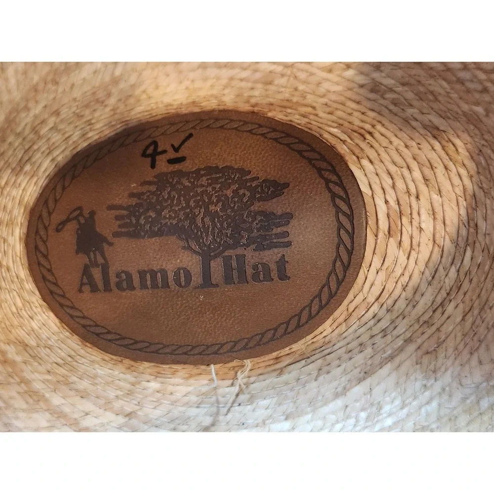 Alamo Hat Cowboy Hat Mens OS Tan Good Woven Straw Leather Band Conchos Western
